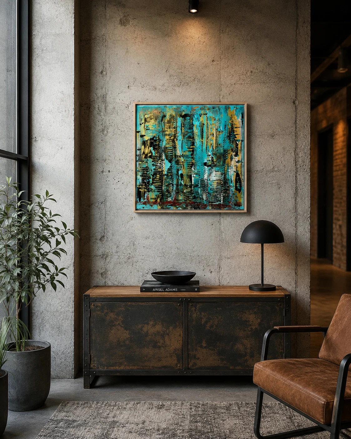 Golden pulse in a room — interior visualisation